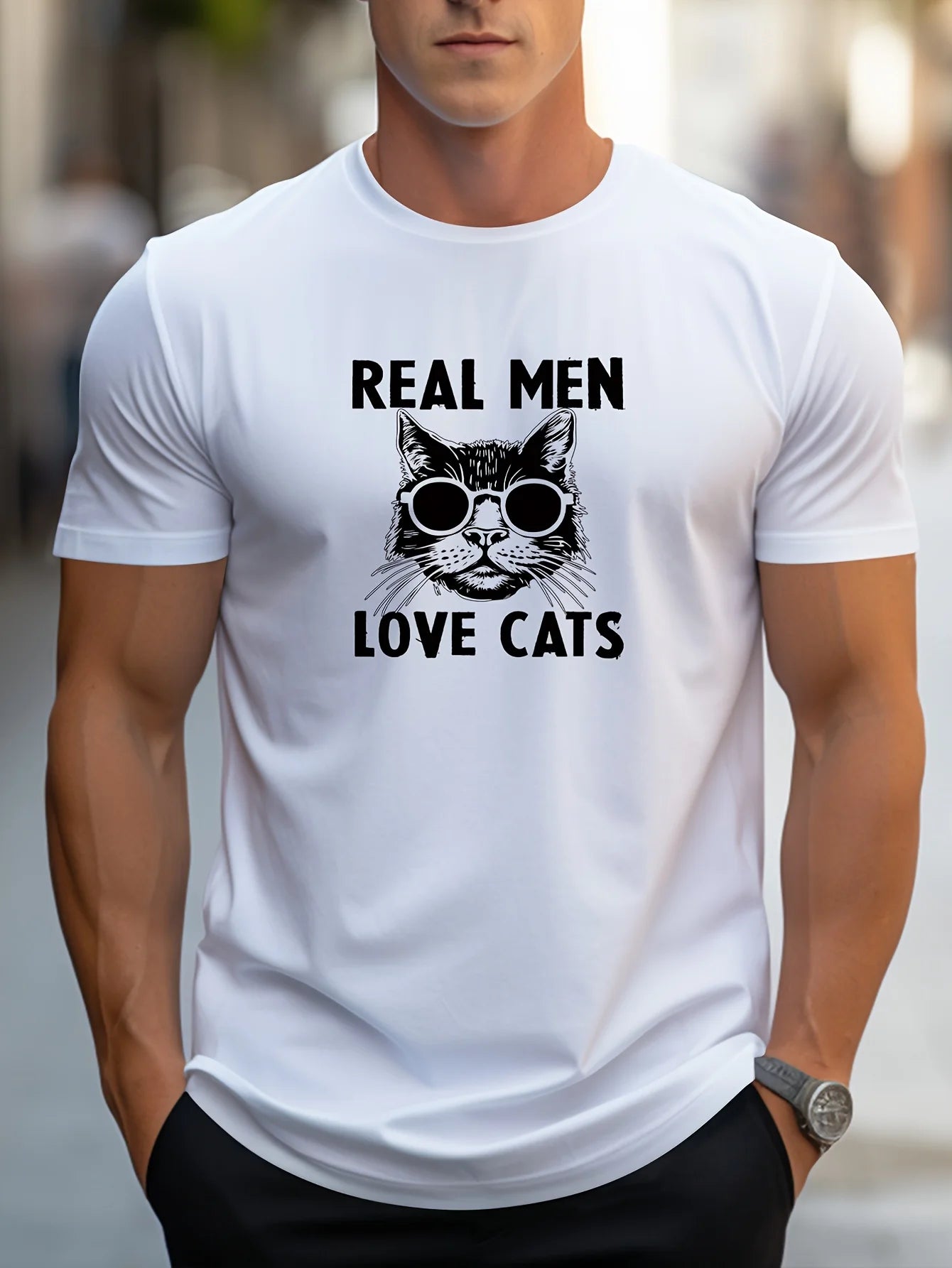 Men’s Summer 100% Cotton Casual T-Shirt,
“True Men Love Cats” Print | Loose Fit | Round Neck | Breathable Comfort