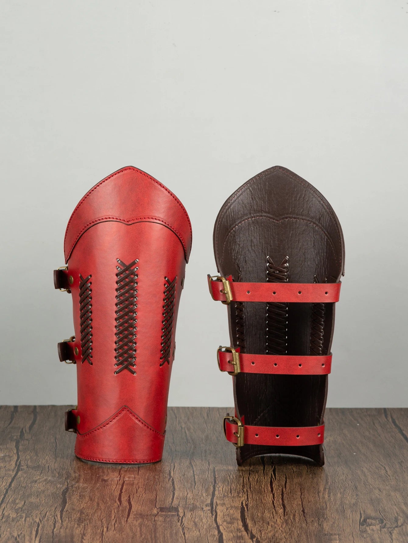 Medieval PU Leather Buckle Arm Bracers, Knight LARP Retro Renaissance Arm Guards, One Size One Pair