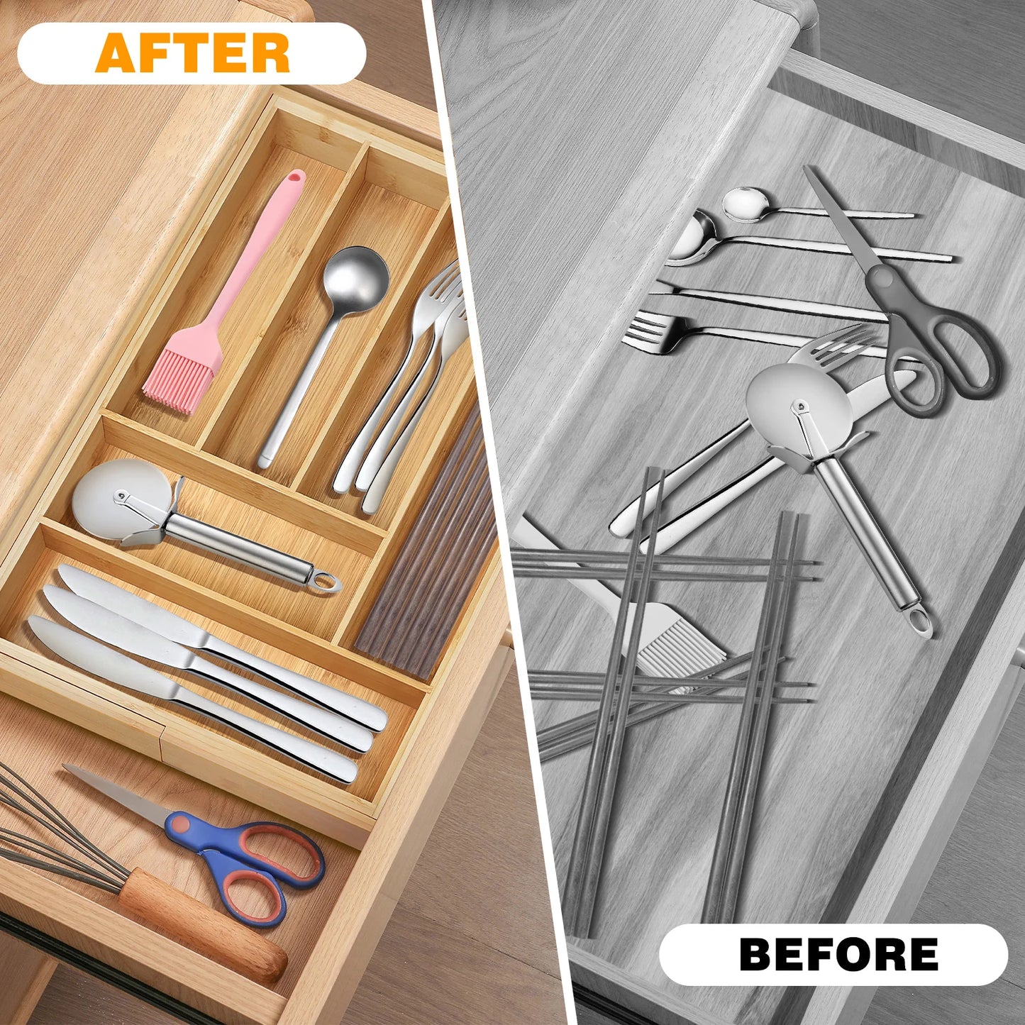 Extendable Cutlery Tray Expandable Storage Organizer Kitchen Drawer Holder Tray Insert Cabinet Utensil Box Makeup Toys Sundries