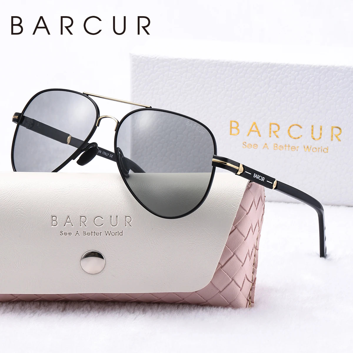 BARCUR Oversize Cool Fashion Polarized Sunglasses Double Beam Design Metal Elliptical Frame Women Sun Glasses Apparel Accessory