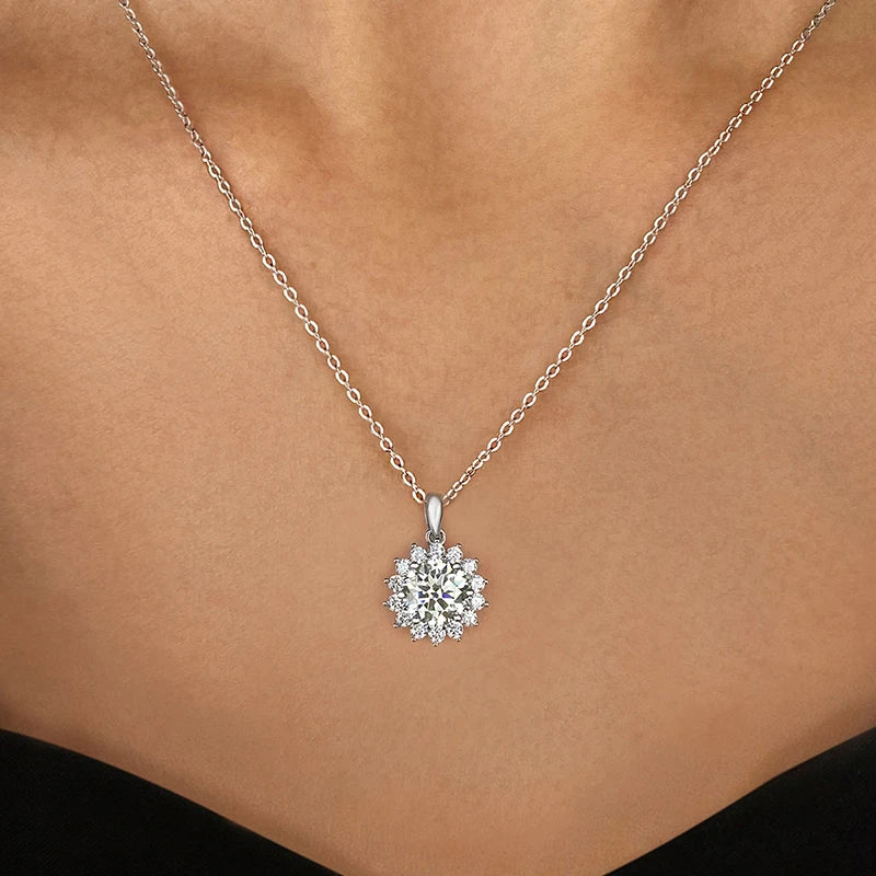 GRA 3-5CT Luxury Sunflower Certified Moissanite Diamond Pendant Necklace For Women Real 925 Sterling Silver Wedding Fine Jewelry