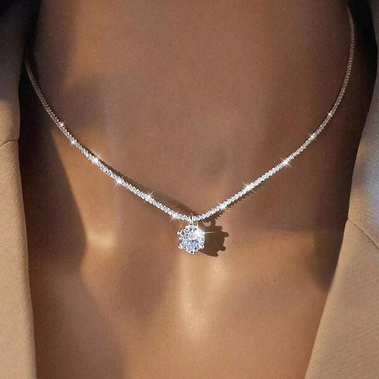 GRA 1CT Sparkling Luxury Moissanite Diamond White Pendant Necklace for Women Real 925 Sterling Silver High Quality Fine Jewelry
