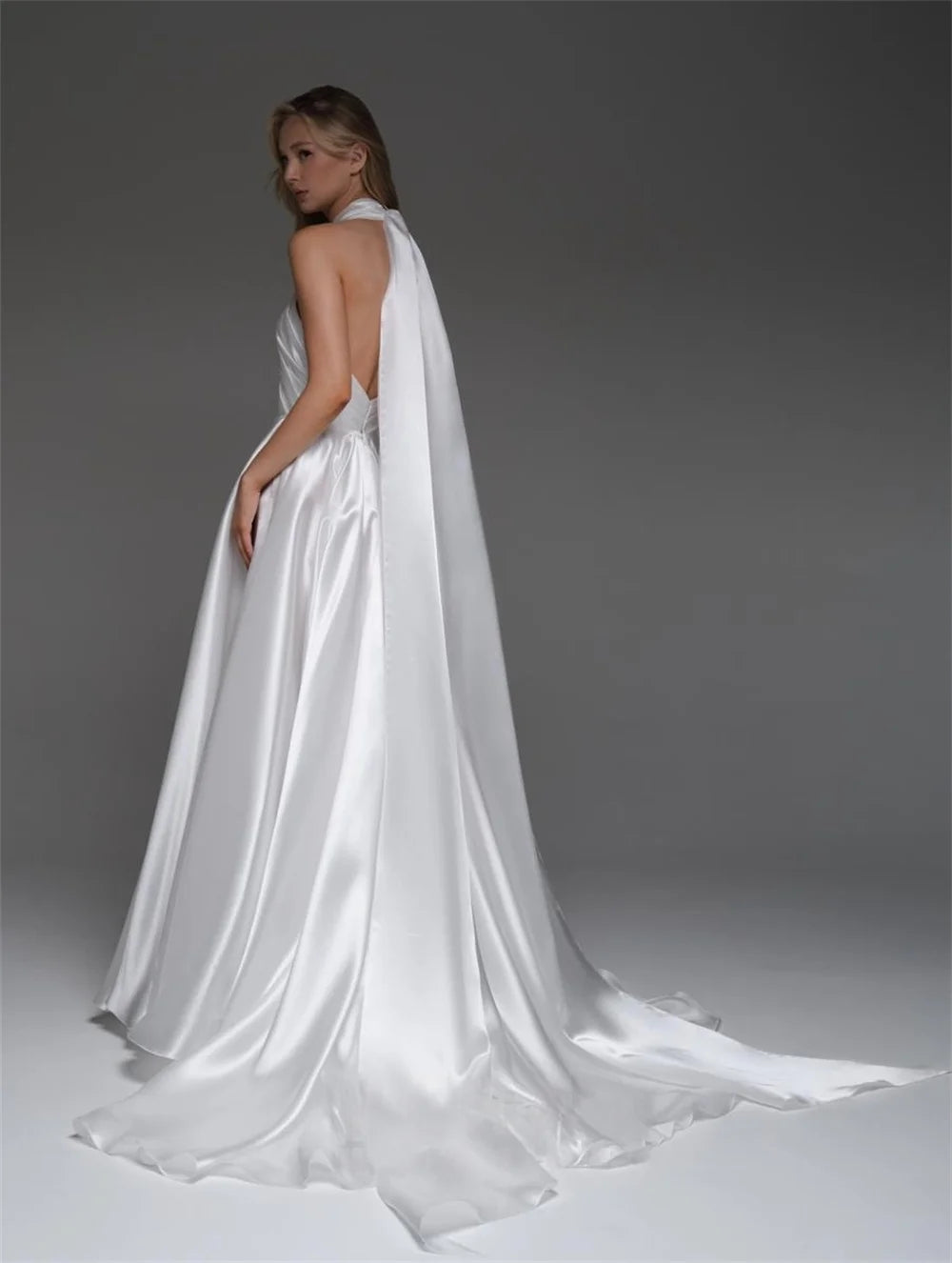 Mila Halter Neck A-Line Backless Wedding Dresses 2025 Side High Split Chic Evening Dresses Floor-Length Customized Party Dresses