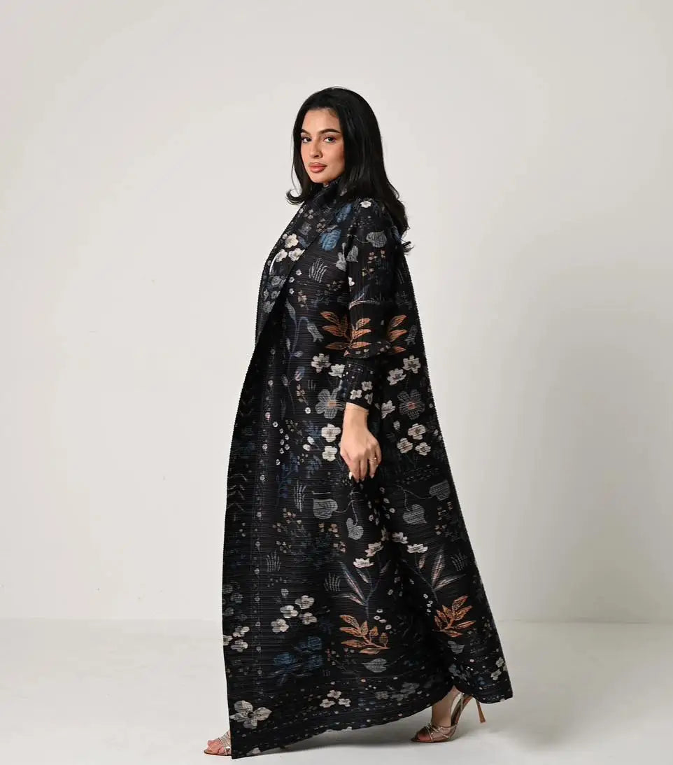 Dubai Abaya Luxury Evening Coat – Pleated Formal Cardigan Robe for Women
