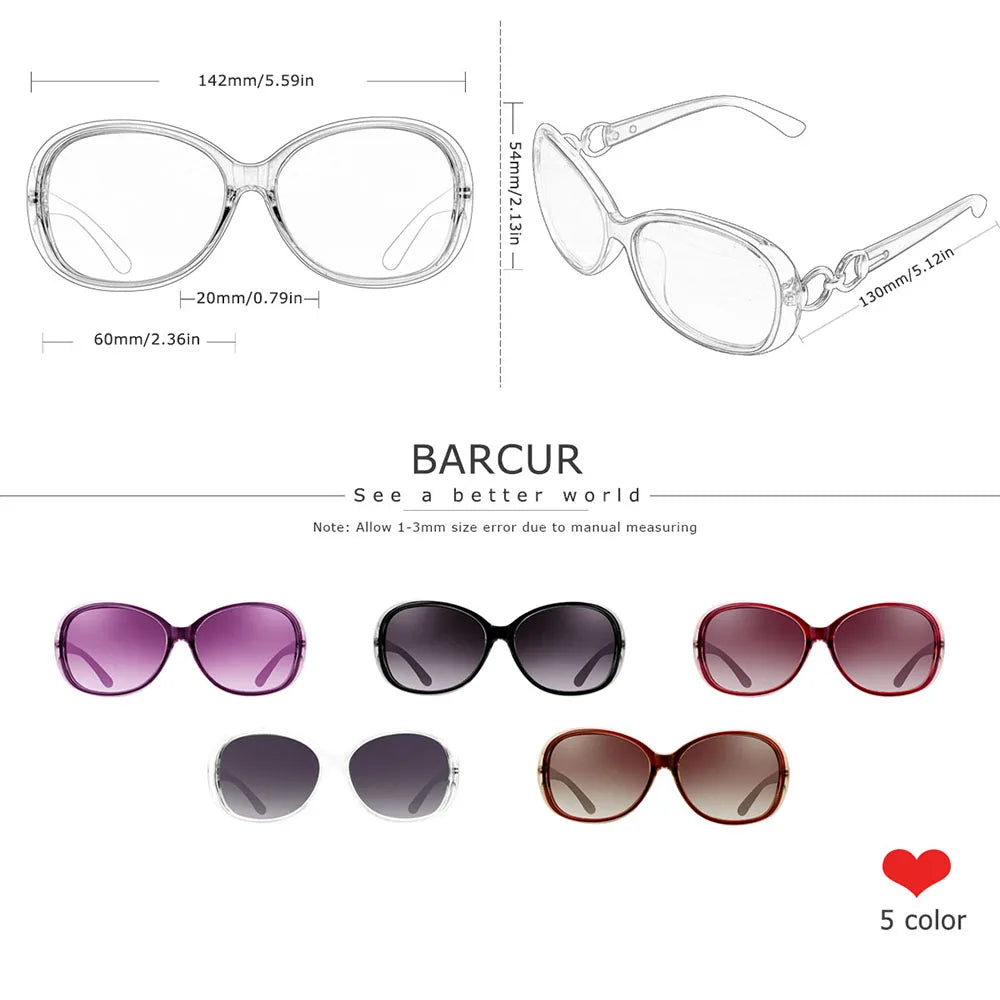 BARCUR Lady Sunglasses Polarized Gradient Sun glasses for Women Eyewear Shades Accessory UV400 Protection Oculos
