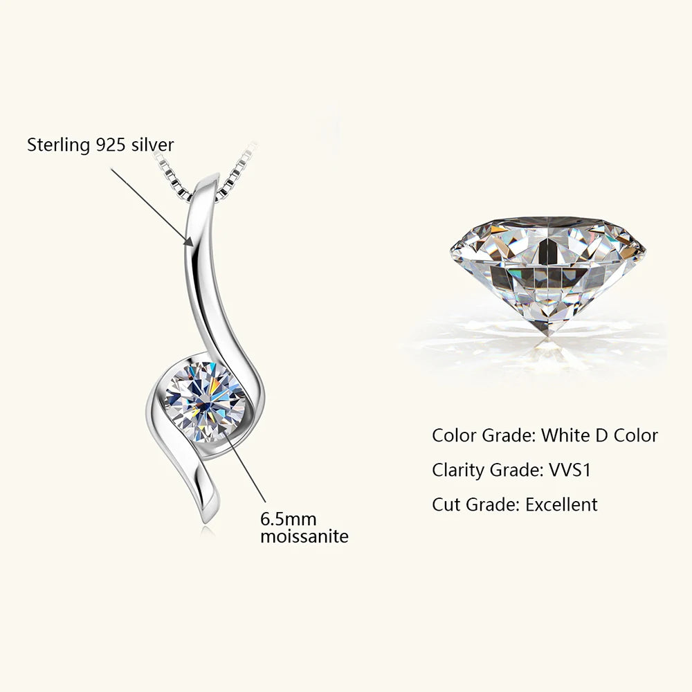 Sterling Silver 925 Real Moissanite Jewelry Set for Women 2.0ctw D Color Lab Diamond Stud Earrings Pendant Necklace Sets Gift