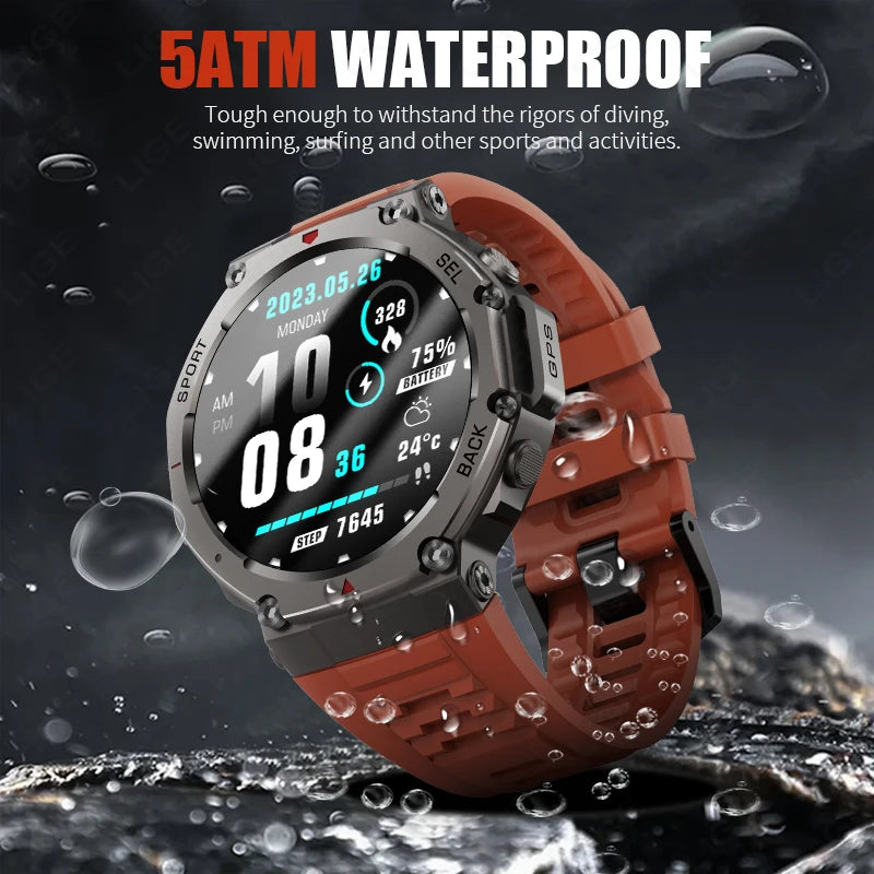 LIGE Fashion Smart Watch Bulit-in GPS Compass Altimeter Barometric 5ATM Waterproof AMOLED Screen Bluetooth Call Sport Smartwatch