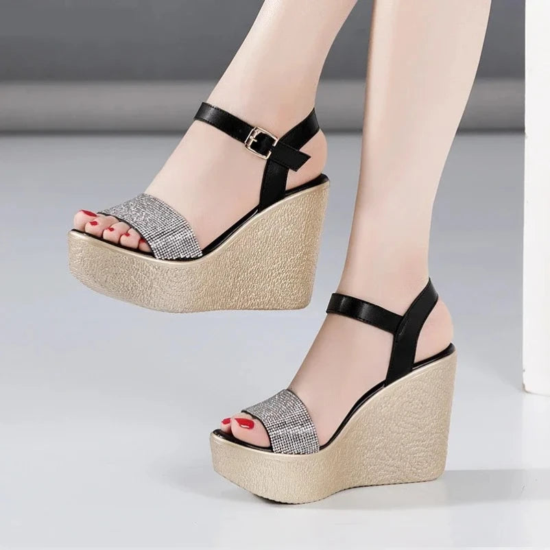 Women’s Luxury Rhinestone Super High Heel Sandals – Peep Toe, 11 cm Heel