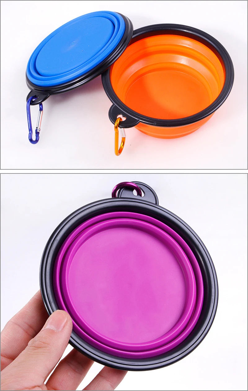 350ML Folding Black Frame Bowl with Keychain Pet Bowl Portable Travel Bowl Convenient Cat Bowl Not Easy to Deform Folding Bowl