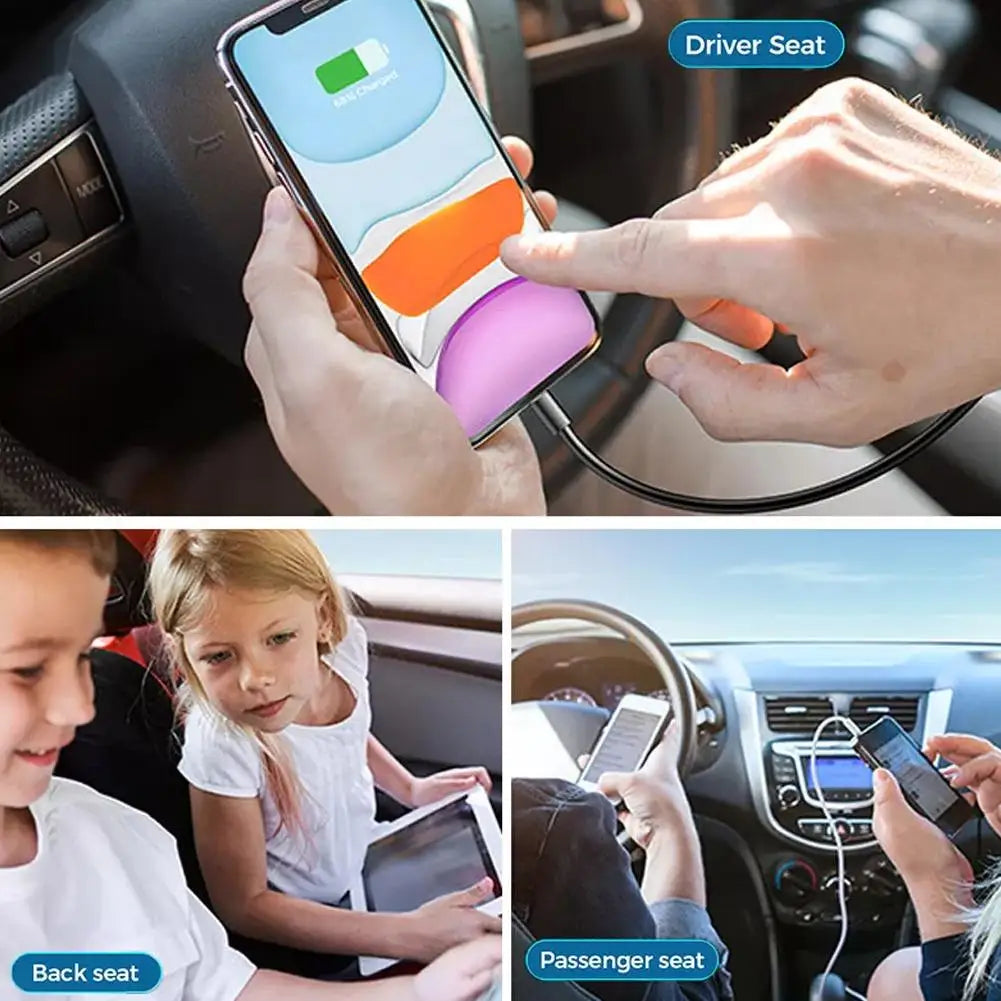 6-Ports USB Type-C Front And Rear Extension Car Charger With RGB Light PD Fast Charging Power Adapter For Iphone Tablet