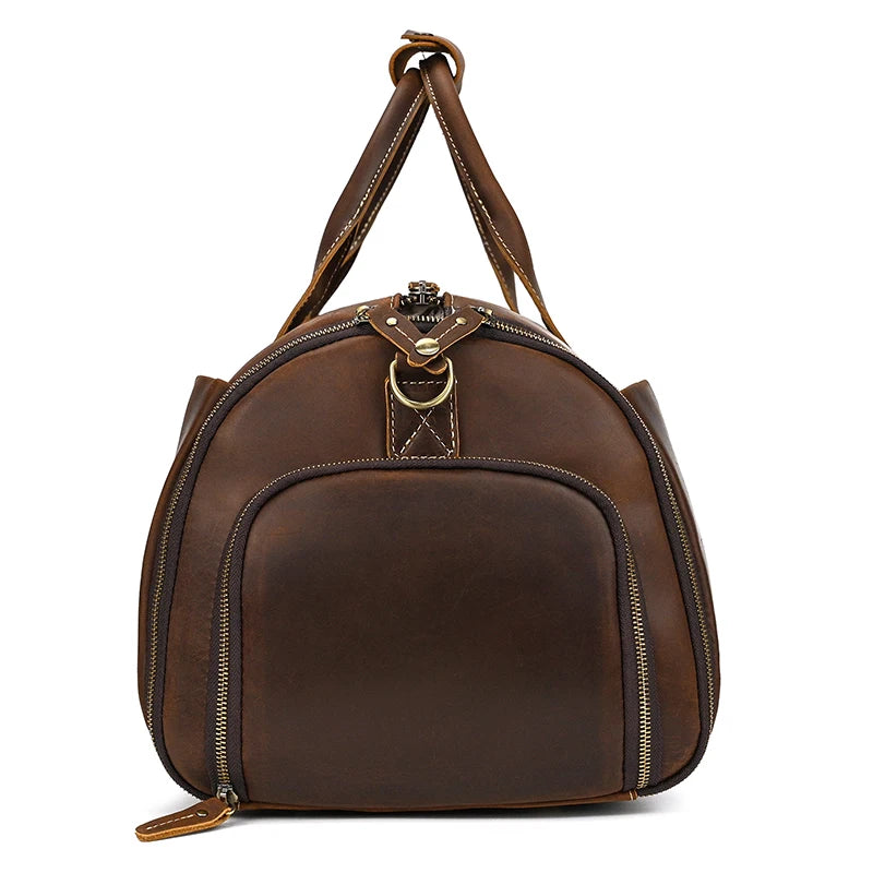 Crazy Horse Leather Folding Suit Bag Man Business Travel Bag With Shoe Pocket Clothes Cover Luggage Duffel Bag Man Bag For Suits