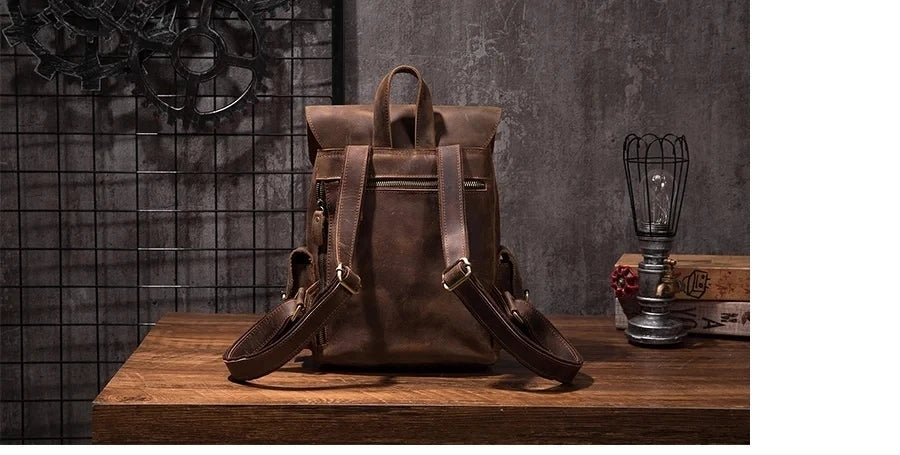 Crazy Horse Leather Shoulder Bag Retro Handmade Ladies Backpack Shoulder Diagonal Travel College School Bags For Teenage Girls