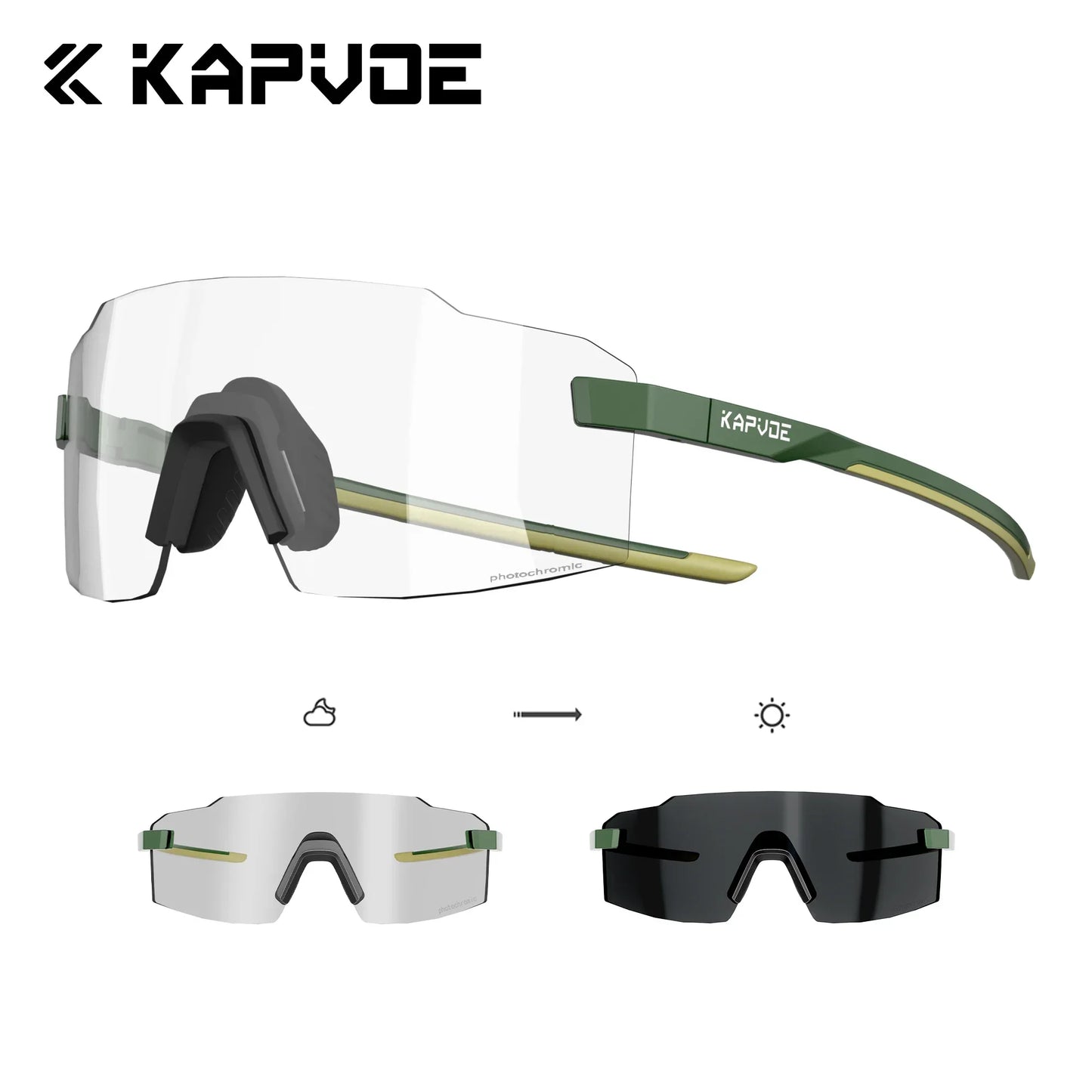 Kapvoe Light-Weight Photochromic Runnning Sunglasses Cycling Glasses for Men Adjustable Nose Pad Women UV400 Hiking Eyewear