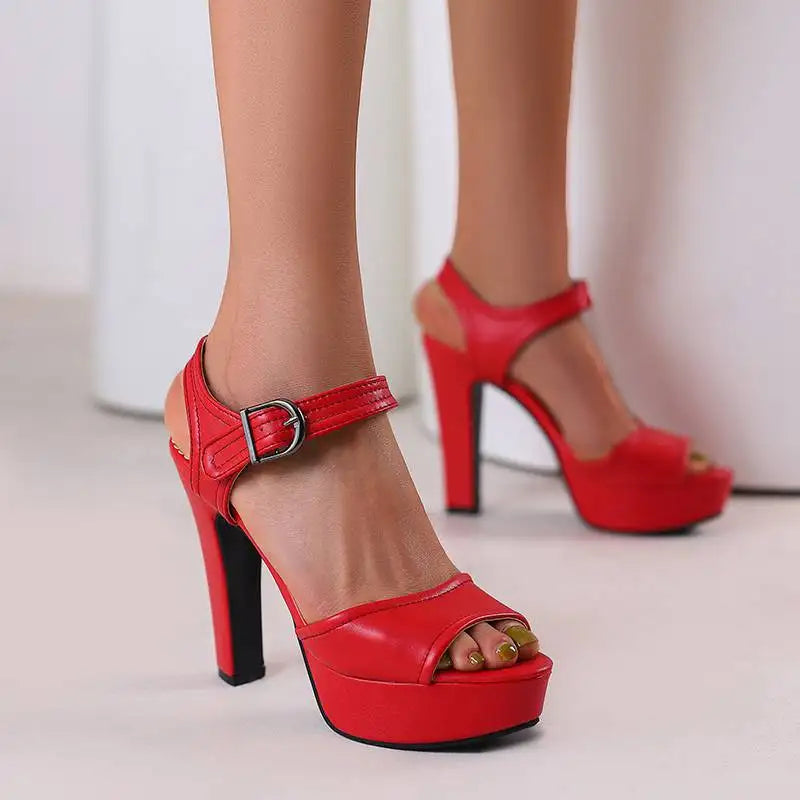 Women’s ORCHA LISA Peep Toe Chunky Heel Sandals – 12 cm Heel, 3 cm Platform, Plus Sizes 33 to 50