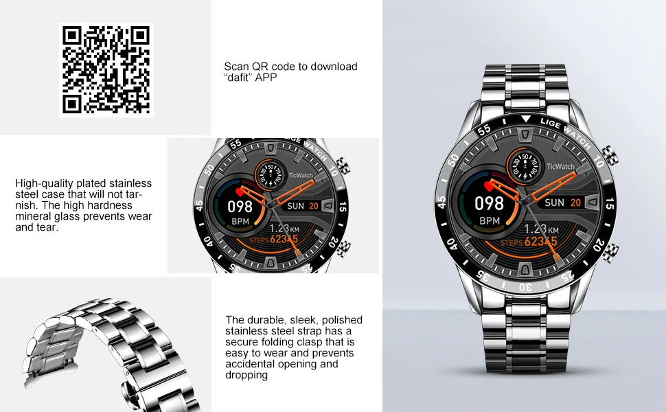 LIGE New BW0189 PRO Smart Watch Men Bluetooth Call Watch IP67 Waterproof Sports Fitness Watch For Android IOS Men Smart Watch