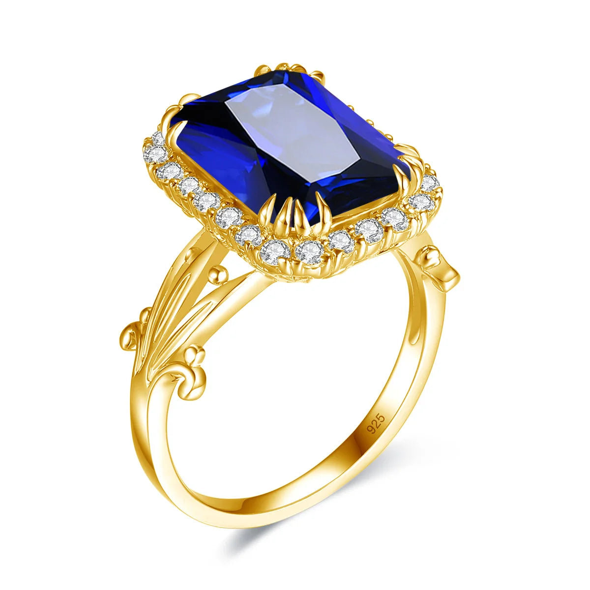 Szjinao High Quality Woman Ring 925 Sterling Silver Aquamarine Rings Gold Plated Luxury Elegant Banquet Party Fine Jewelry