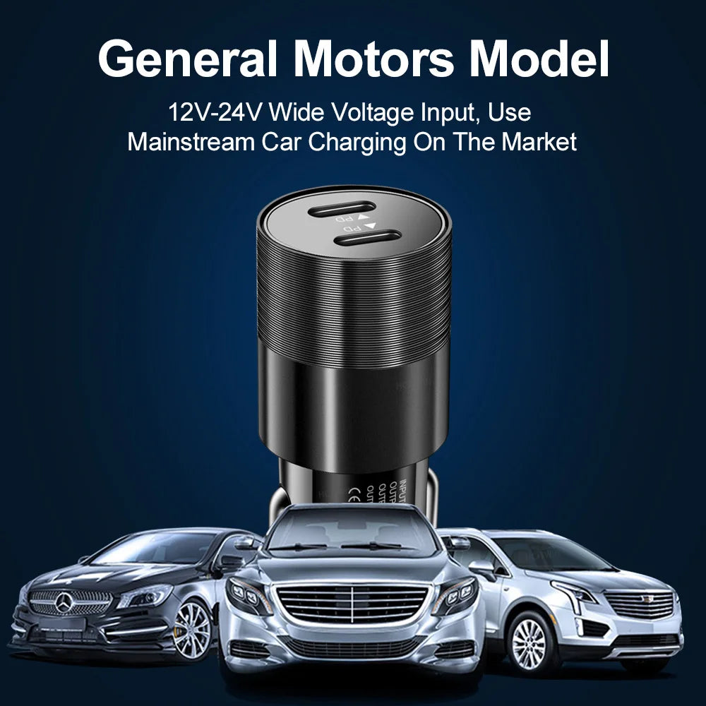 68W Dual USB Type C Car Charger Metal Auto PD Charger Adapter Fast Charging USB C Charger For CellPhone in Car For iPhone 13 12