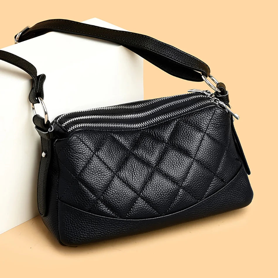 2024 New Women's Shoulder Bag 100% Genuine Leather Female Crossbody Bags Girl Tote Bolsas Three Layer Large Capacity Wallet Sac