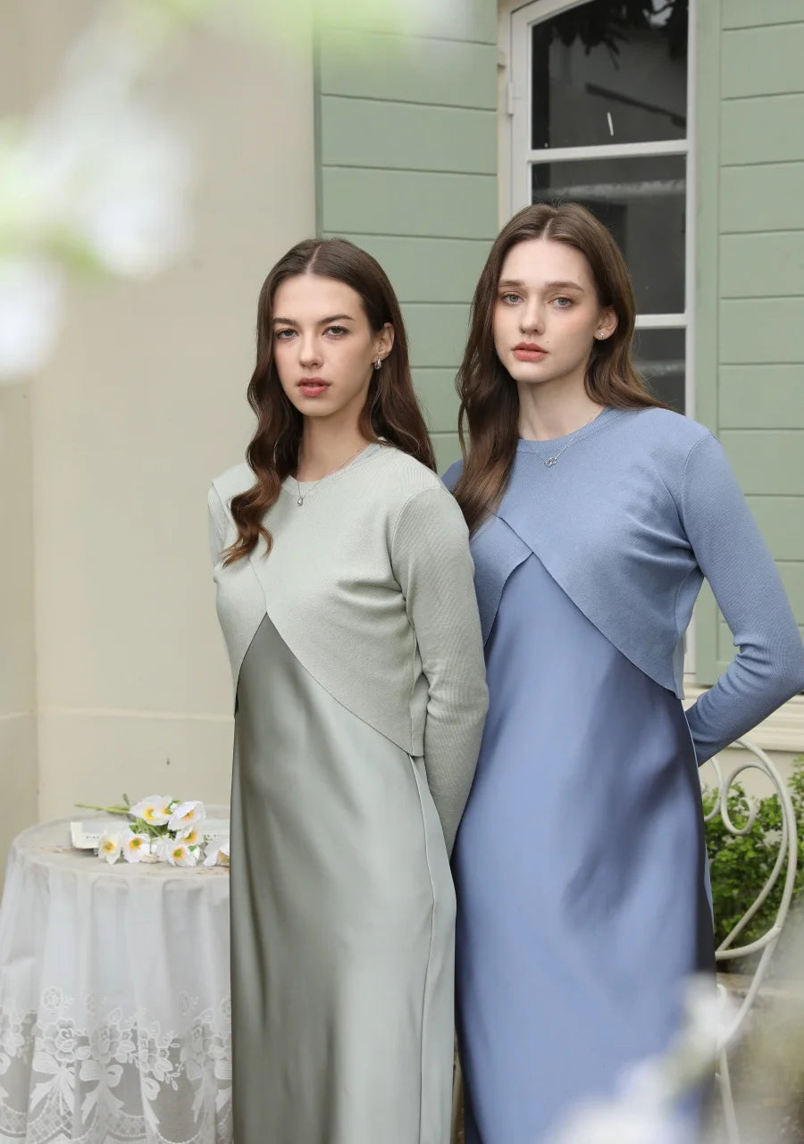 AS 2025 Spring/Summer Elegance Satin Maxi Dress & Knitted Top Set