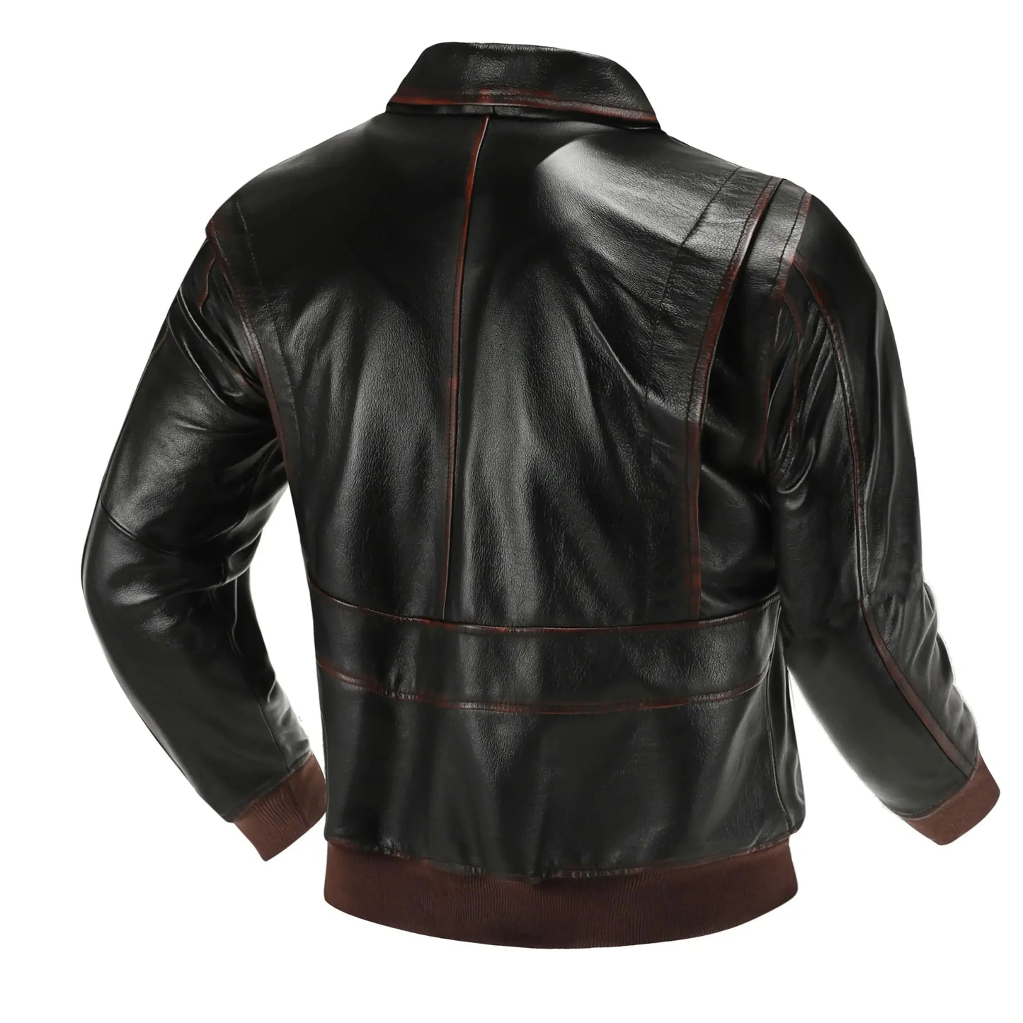 Men’s Top Layer Genuine Leather A2 Pilot Jacket – Retro Military Short Lapel Coat