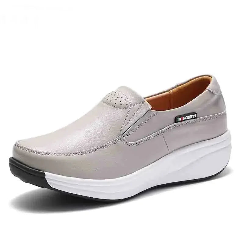 Women’s Genuine Leather Platform Loafers – Orthopedic Slip-On Casual Flats