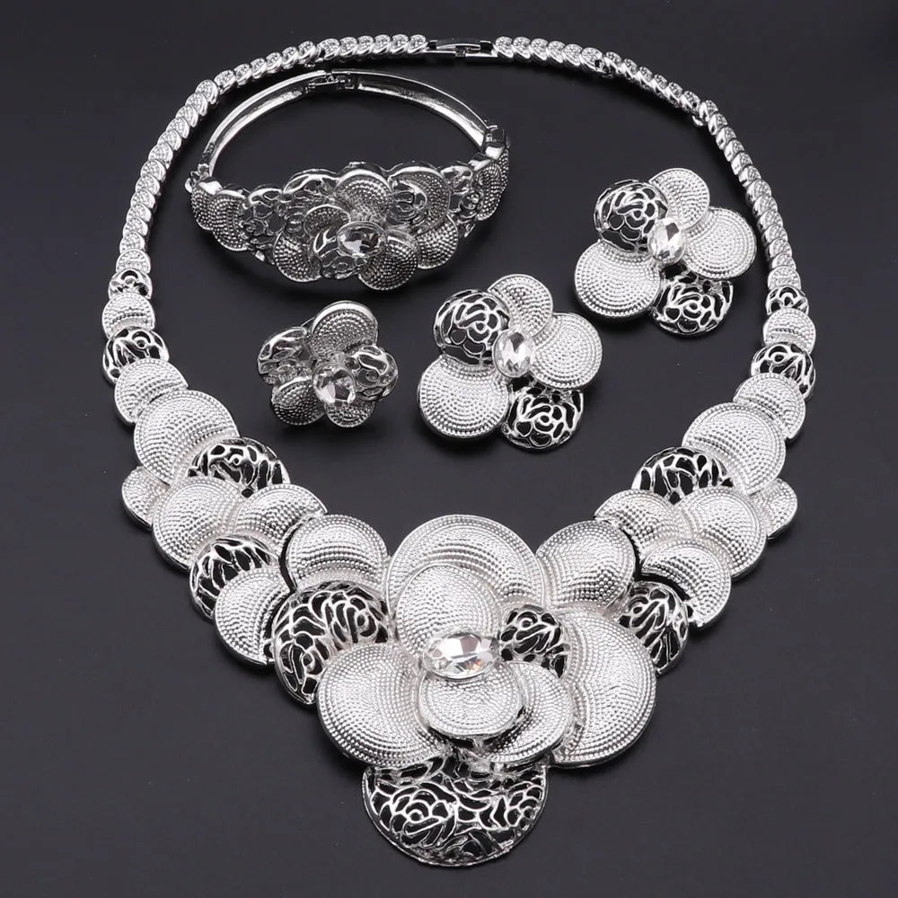 Fashion African Jewellery Set Dubai Gold Color Jewelry Sets Women Customer Nigerian Wedding Flower Design Gift