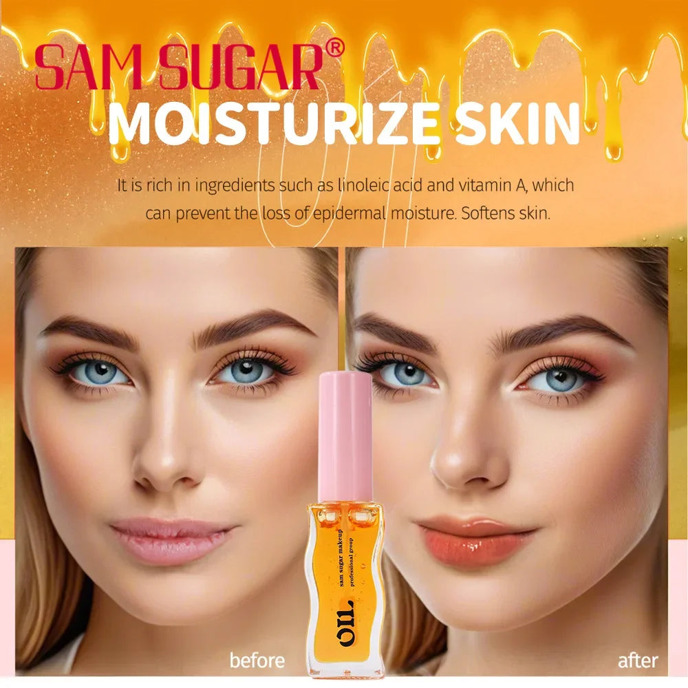 SAM SUGAR Honey Infused Hydrating Lip Oil 8ml Long Lasting Moisturizing Liquid Lip Gloss 6 Colors Temperature Makeup Cosmetics