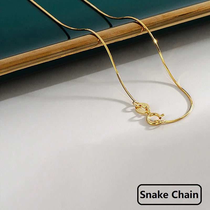 GRA 18K Gold Minimalist Box Snake Chain Necklace for Women Gift 40cm 45cm Choker Real 925 Sterling Silver Fashion Fine Jewelry
