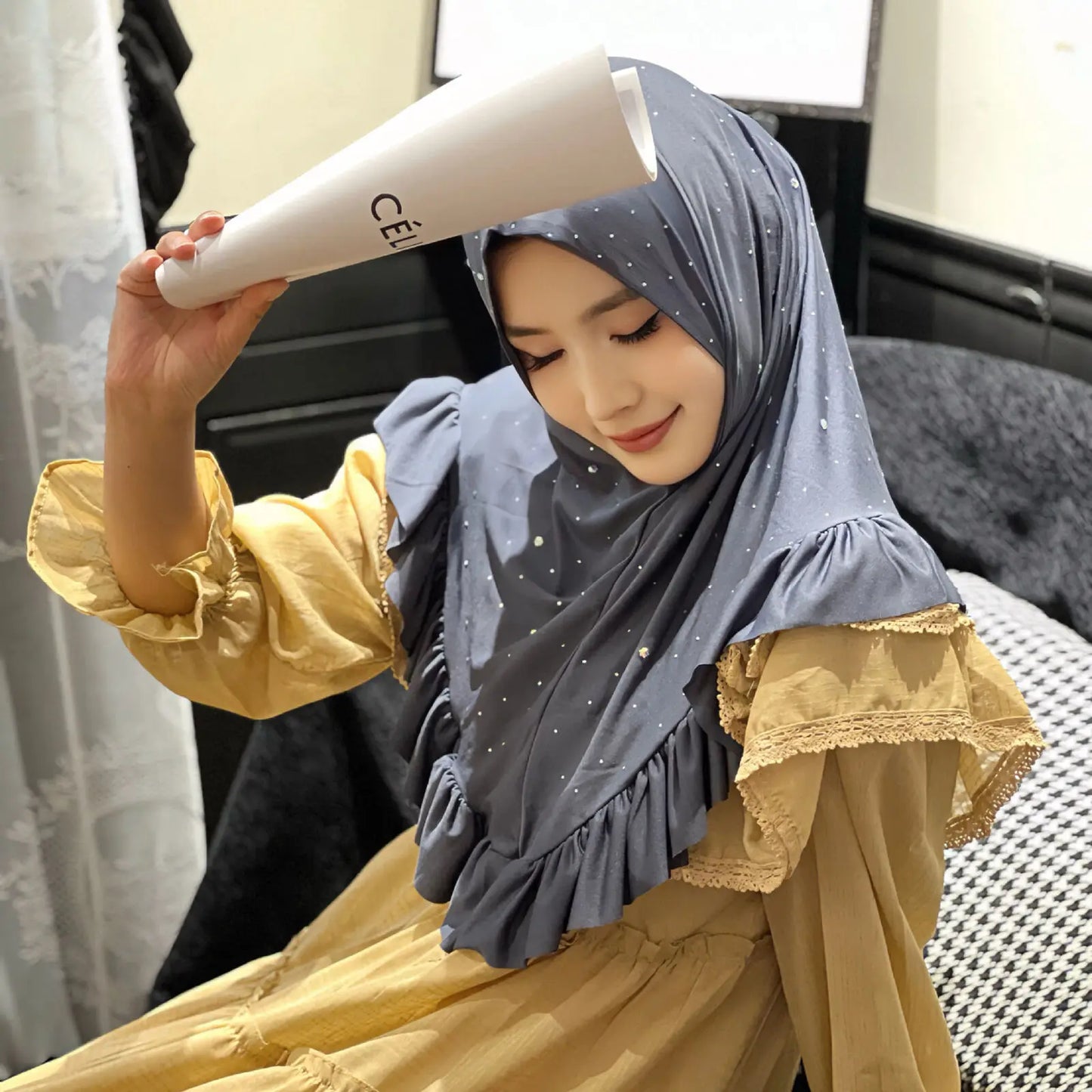 Eid Muslim Ruffles Khimar Women Instant Scarf Hijab Islamic Prayer Headwraps Shawl One Piece Amira Turban Arab Pull On Headscarf