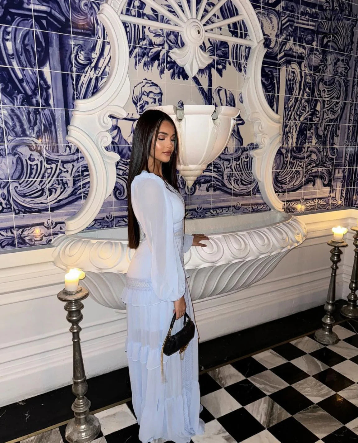 Maxi Dress Ruffles Long Sleeve Hollow Out Evening Dresses Party Chic Robe Green Blue Purple New In Holiday Summer