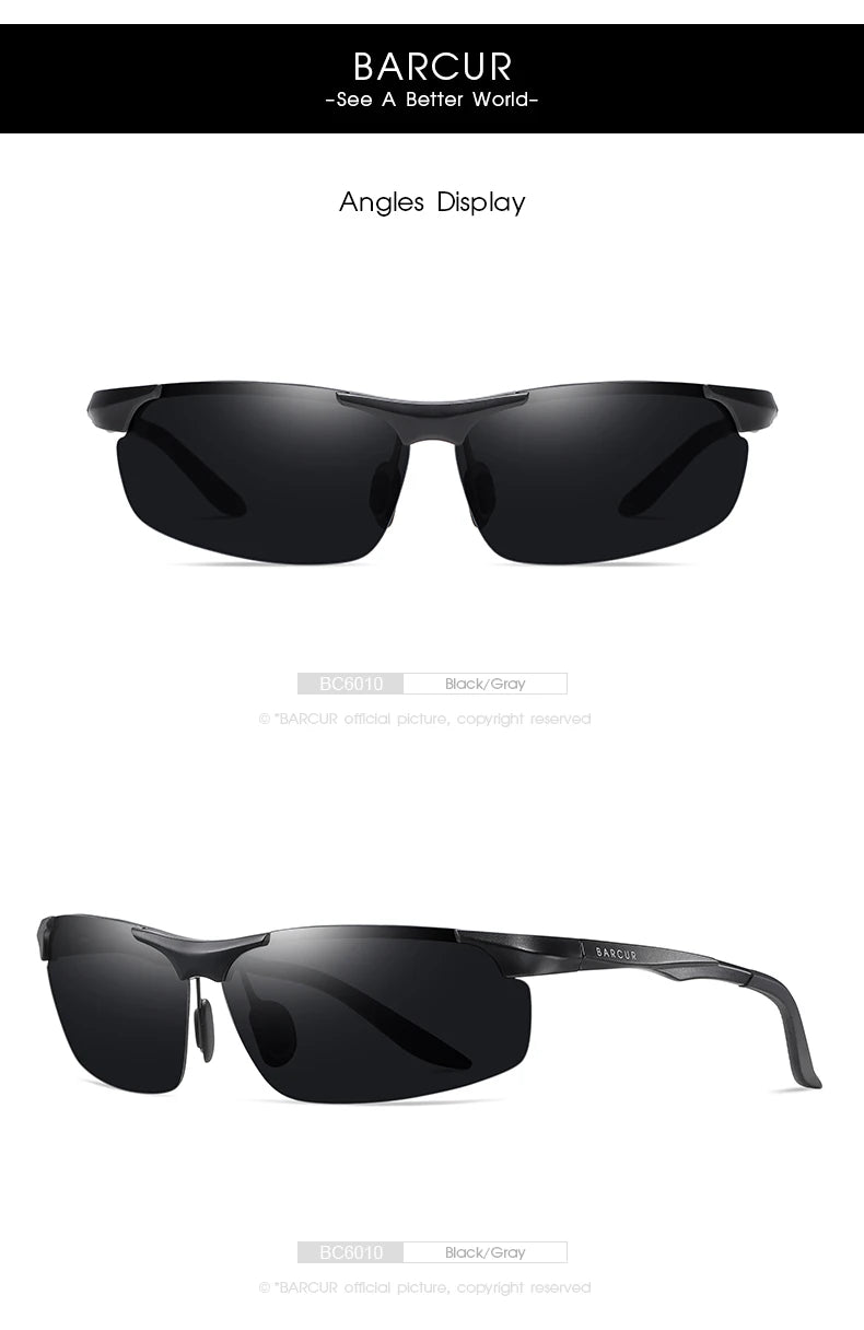 BARCUR Aluminium Magnesium Sunglasses for Men Polarized UVA&B Protection Photochromic Ultralight Sun Glasses Sports Eyewear