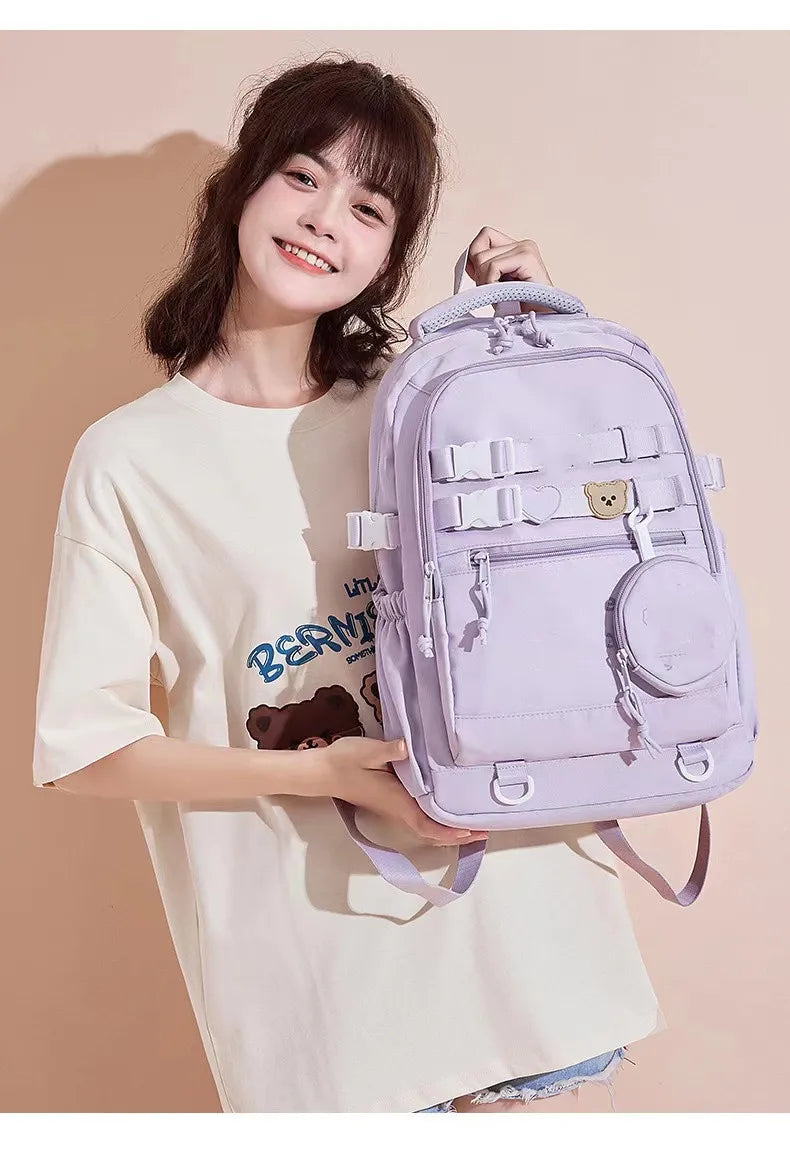 حقيبة ظهر Hello Kitty للنساء حقيبة ظهر كاجوال أنيقة لطالبات المدارس المتوسطة Melody Kuromi حقيبة مدرسية للكلاب باللون القرفة