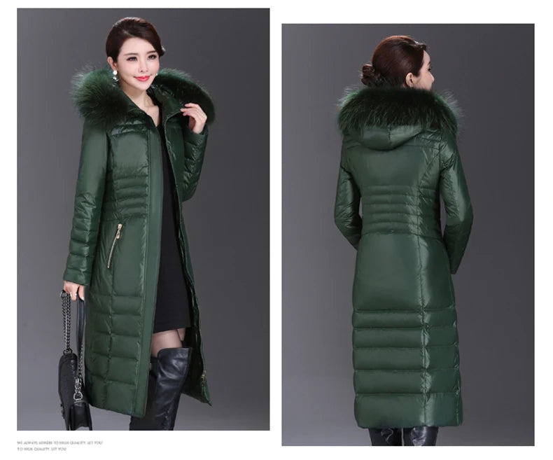 Shengyu Boya Middle-Aged and Elderly Over-The-Knee Long down Jacket Women's Jacket Thickeneded Mother's Fitted Jacket New Style