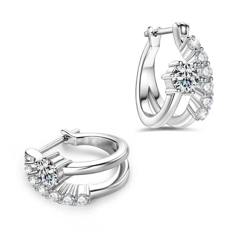 Lnngy Sparkling 4MM&2MM Moissanite Earring Original 925 Sterling Silver Hoop Earrings For Women Girls Korean INS Jewelry Gifts