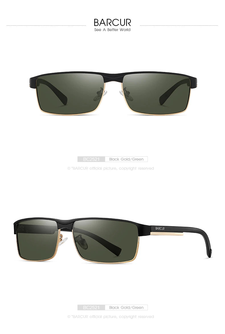 BARCUR Original Rectangle Business Sunglasses for Men Driving Hiking Sports Sun Glasses for Women Fashion Shades Oculos De Sol