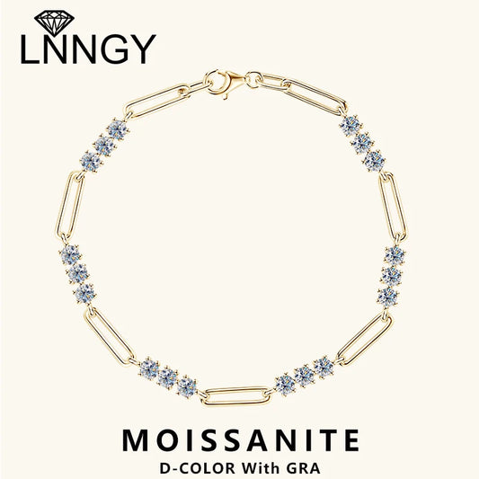 Lnngy Certified Round 3MM Moissanite Bracelet For Women 925 Sterling Silver Adjustable Chain Bracelets Fashion Hand Jewelry Gift