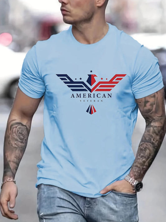 Men’s Summer 100% Cotton Bald Eagle USA Print T-Shirt