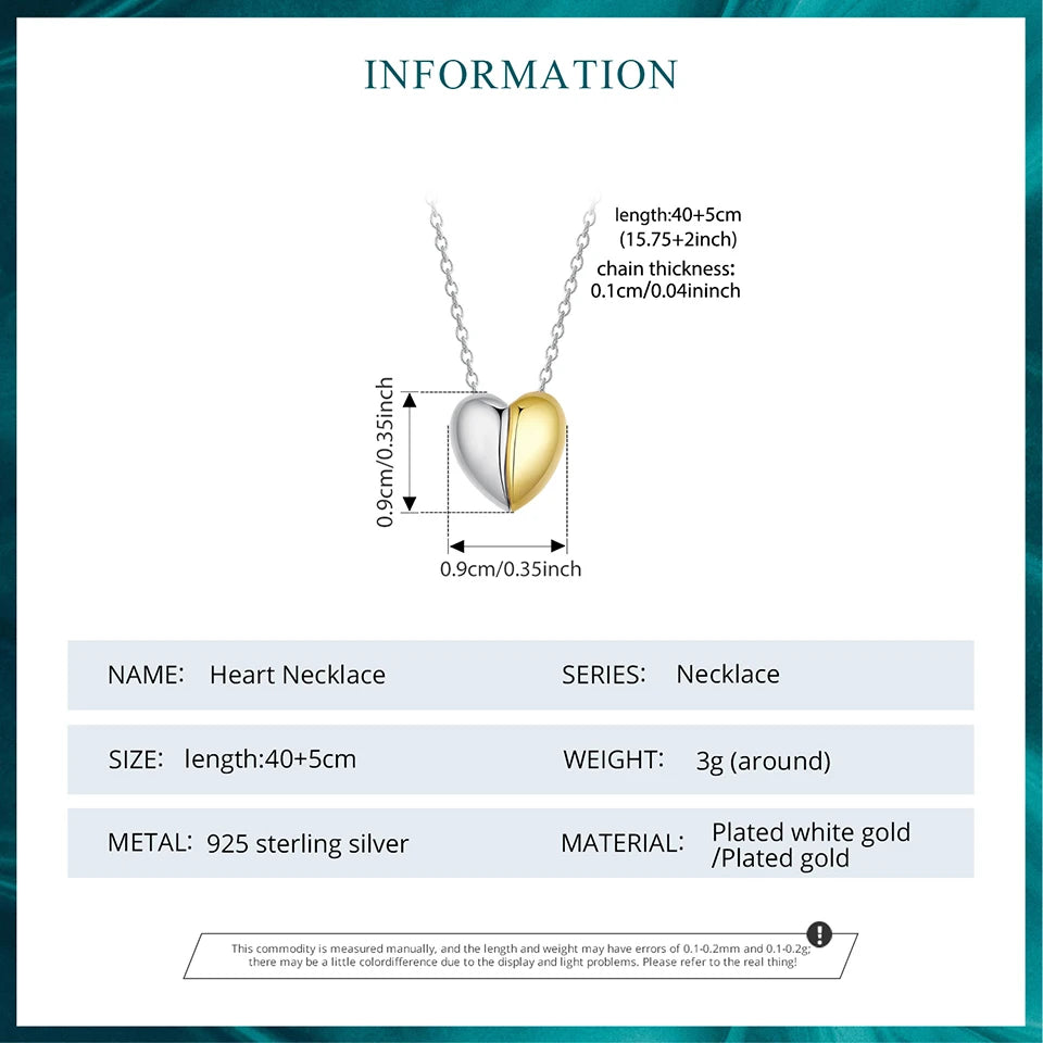 BAMOER Gold Plated Heart Pendant Necklace for Women, 925 Sterling Silver Couple Heart Fashion Waterproof Metal Daily Jewelry