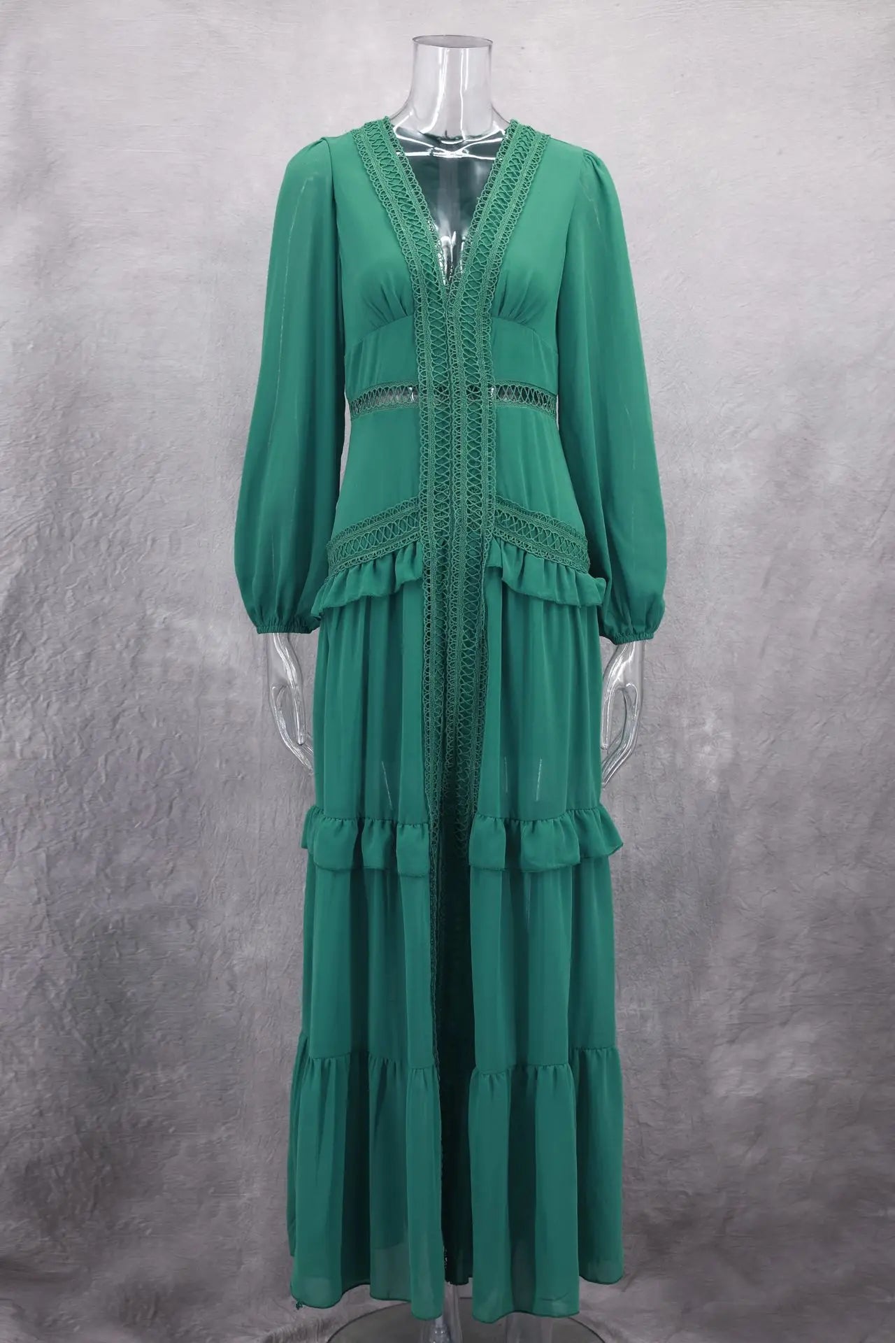 Maxi Dress Ruffles Long Sleeve Hollow Out Evening Dresses Party Chic Robe Green Blue Purple New In Holiday Summer