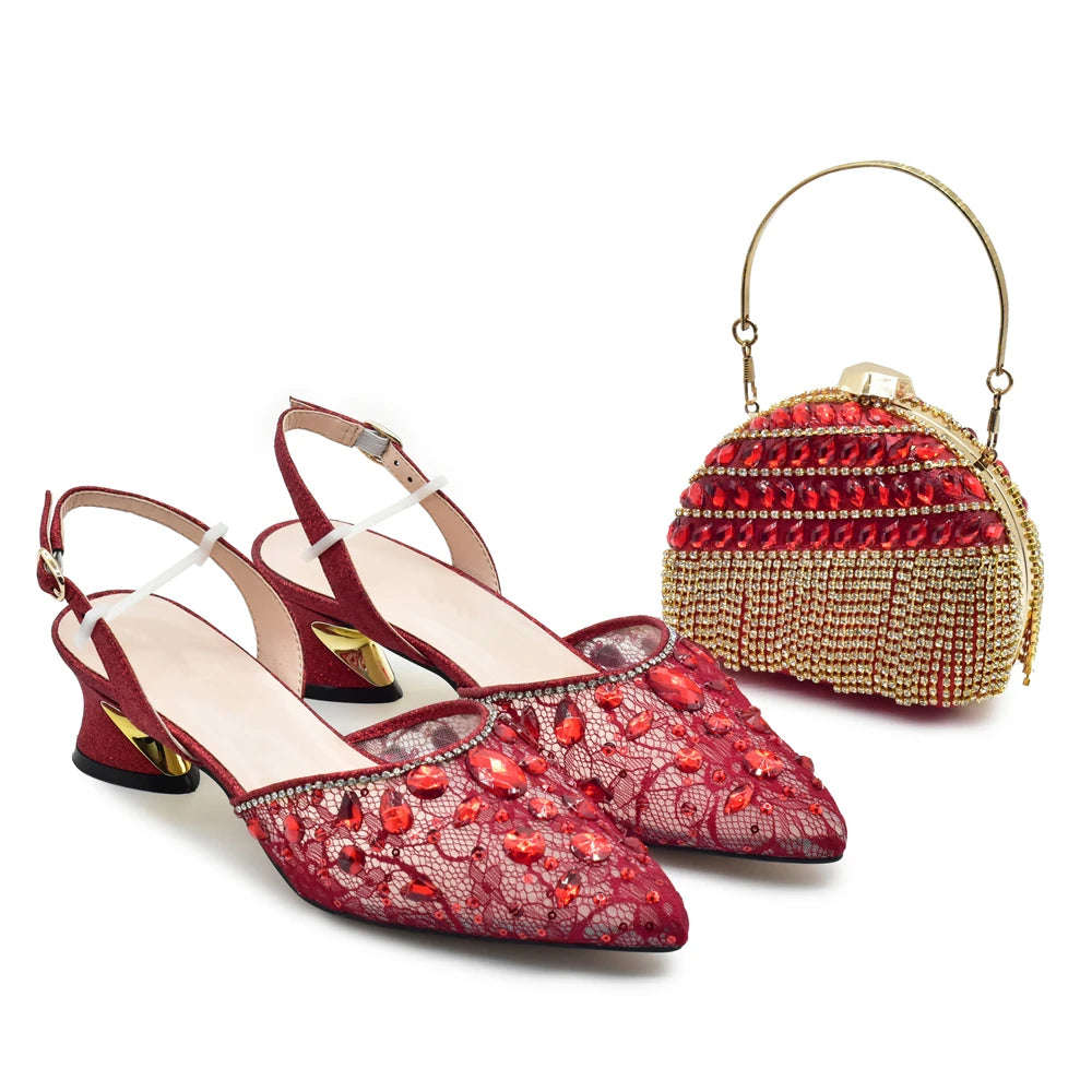New Arrival Blue Shoes and Bags Set for Women Italian Shoe and Bag Set Designer 2025 Rhinestone Luxury Elegant Pumps for Women