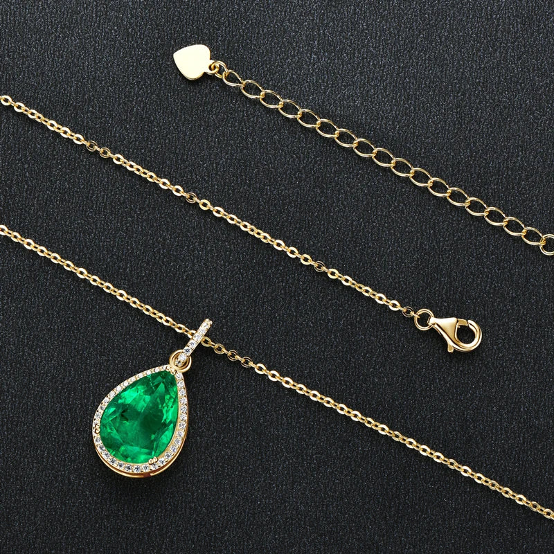 Lnngy Collar Plata 925 Sterling Silver Necklace Pear/Oval/Round Cut Artificial Emerald Pendant Necklaces for Wedding Jewlery