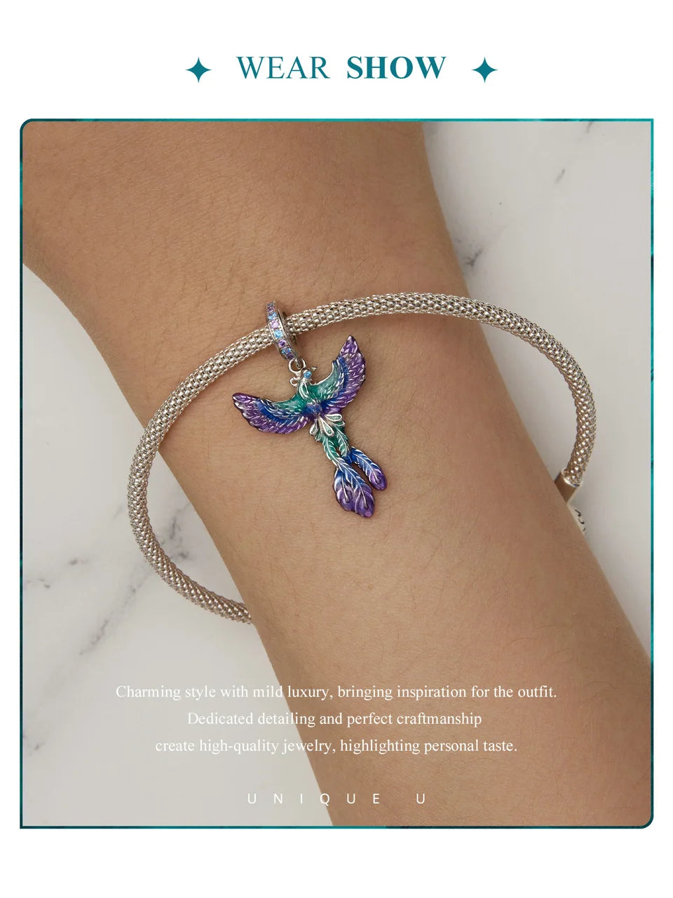 Bamoer  925 Sterling Silver Phoenix Pendant Dragon Charms Enamel Process Plated Platinuma Fit Women DIY Bracelet Fine Jewelry