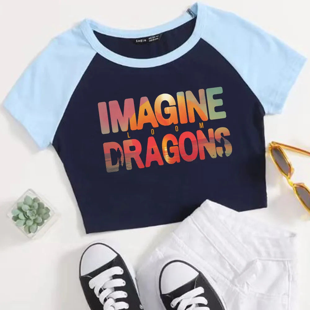 تي شيرت قصير من Imagine Dragons Loom Tour 2025 للنساء والفتيات، برقبة دائرية وأكمام قصيرة، هدية للمعجبين