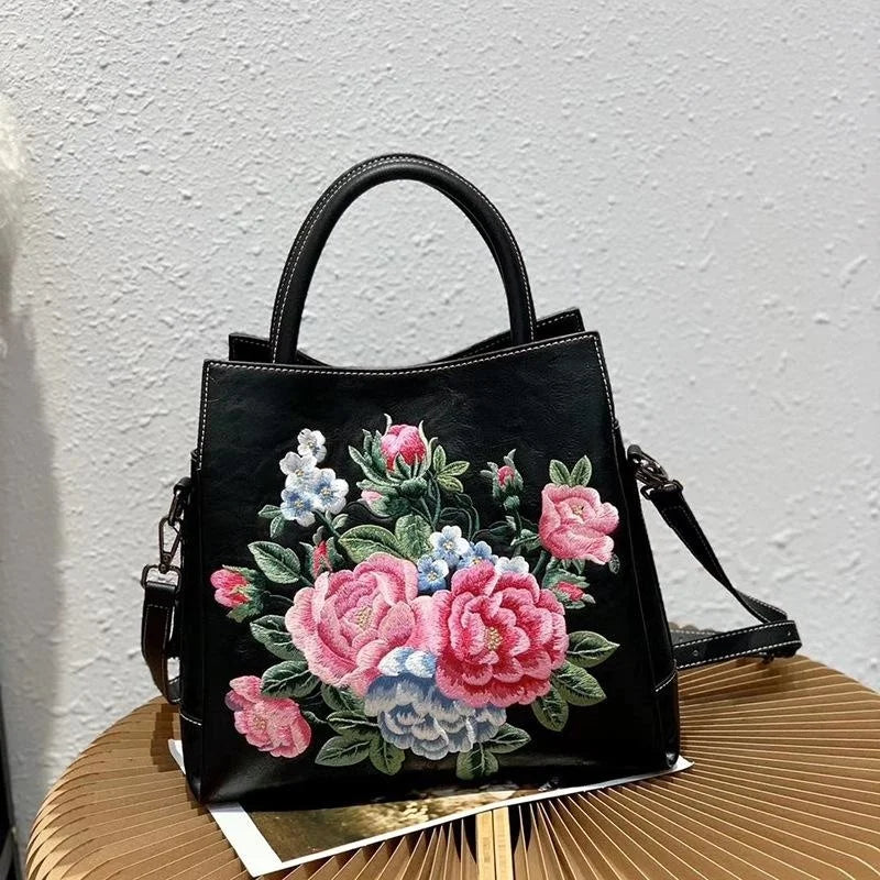 MOTAORA 2025 New Chinese Style Embroidered Women's Handbag Luxury PU Leather Shoulder Bag Embossed Crossbody Purse for Ladies