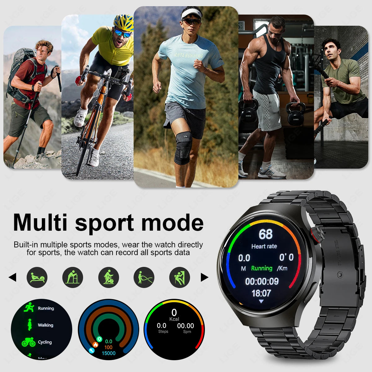 LIGE New Smart Watch Men 1.52 inch Full touch Screen  Bluetooth Call Heart Rate Waterproof Men SmartWatch For GPS Sport Tracker