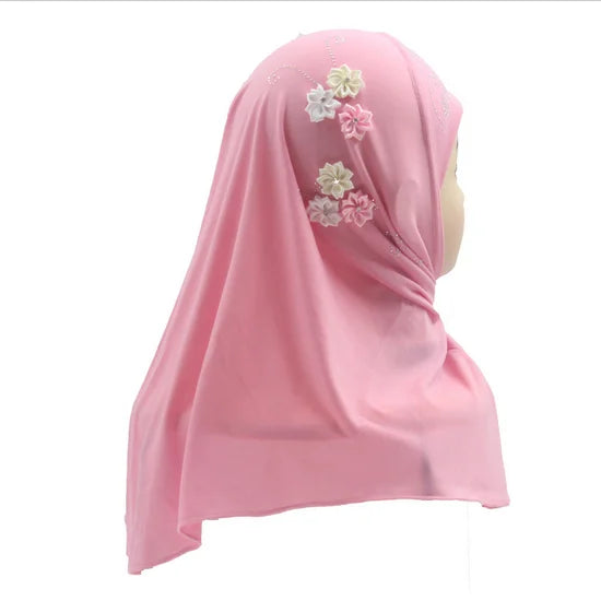 Islamic Turban for Children Arab Headwraps Arab Shawl Ramadan Eid Muslim Girls Diamonds Flowers Hijab Headband 2-6 Years