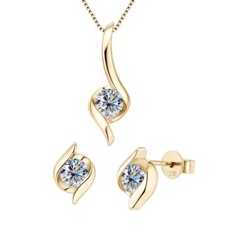 Sterling Silver 925 Real Moissanite Jewelry Set for Women 2.0ctw D Color Lab Diamond Stud Earrings Pendant Necklace Sets Gift