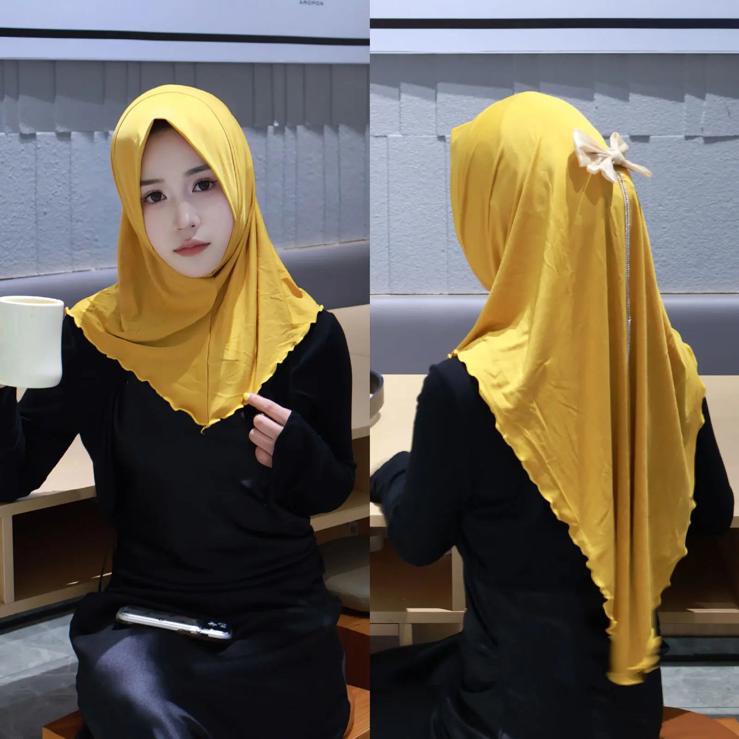 Muslim Elegant Girls Instant Hijab with Bowknot Islamic Women Turban Full Cover Scarves Shawl Arab One Piece Amira Head Wraps