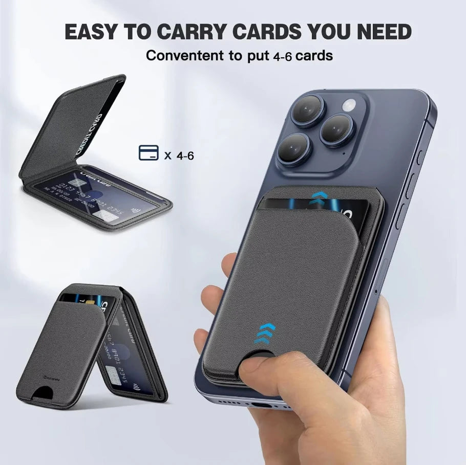 Minisopuru Magnetic Wallet Phone Stand for iPhone16 15 14 12 Lightweight MagSafe Phone Card Stand Leather Magnetic Card Holder