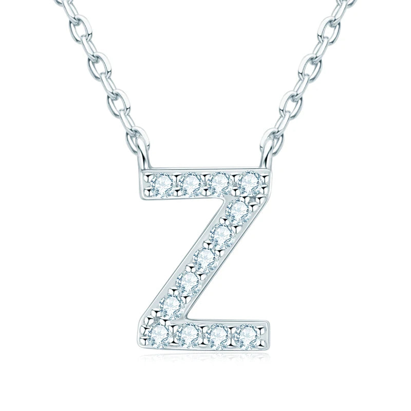 Lnngy Colar Prata 925 Sterling Silver A-Z Alphabet Pendant Necklaces Initial Letter 1.4MM Moissanite Necklace for Birthday Gift